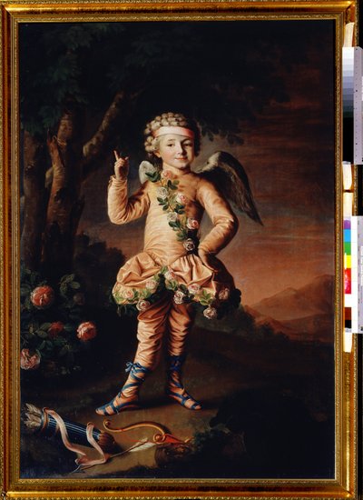 Ivan Yakimov en Cupidon の肖像 (Ivan Yakimov とキューピッドの肖像)。 Peinture de Nikolai Ivanovich Argunov (Argounov) (1771 年 - 1829 年 4 月)。 ユイル サー トワル 作： Nikolay Ivanovich Argunov