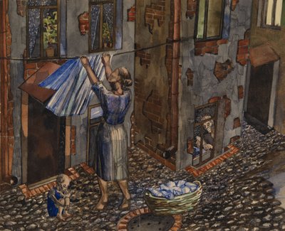 古い裁判所 - ニコライ・イワノビッチ・エヴグラフォフ (1904-1941) の作品、紙に水彩とインク (27.5x33.5 cm) 作： Nikolay Ivanovich Evgrafov