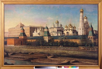 モスクワ クレムリンの眺め。 Nikolai Ivanovich Podklyuchnikov (1813-1877) による絵画、キャンバスに油彩。 19世紀のロシア美術。 モスクワのクレムリンにある国立博物館センター。 作： Nikolay Ivanovich Podklyuchnikov