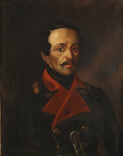 詩人ミハイル・レールモントフ1814-1841、1854-1858の肖像 作： Nikolay Ivanovich Polivanov