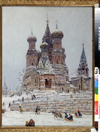 ""聖バジルのモスクワ大聖堂 (Saint Basil) (または、聖バジルのとりなしの大聖堂 (Intercession of the Virgin) または祝福されたバジルの大聖堂 (Basil the Blessed)) を望むモスクワの赤の広場 (モスクワの赤の広場) . 作： Nikolay Nikanorovich Dubovskoy