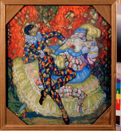 Harlequinade (Harlequinade) - Nikolai Nikolayevich Chernov Krauze (Chernov-Krauze) (1875-1941) の作品、段ボールにテンペラ 作： Nikolay Nikolayevich Chernov Krauze