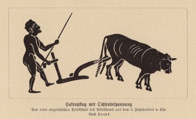 古代ギリシャの牛が引く鋤（リトグラフ） 作： Nikosthenes
