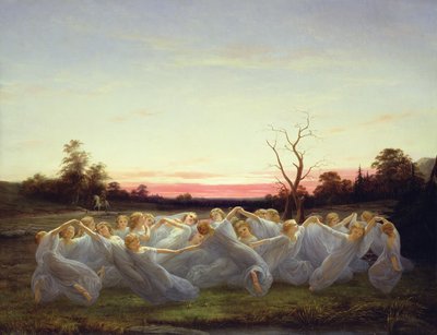 牧草地の妖精、キャンバスに油彩1850 作： Nils Blommer