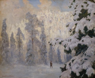 冬の風景でスキー ハンター 作： Nils Hansteen