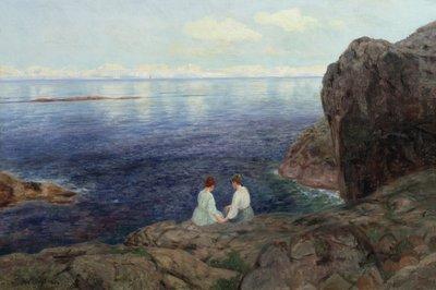 ノルウェーの海岸の静かな夏の夜 (キャンバスに油彩) 作： Nils Hansteen