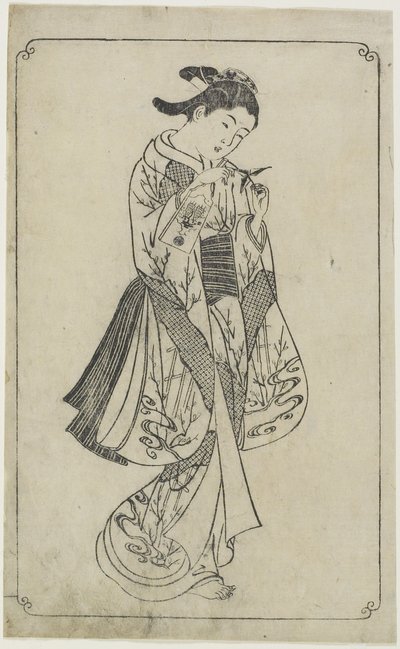 （羽子板を保持するコートサン）、1739 作： Nishikawa Sukenobu