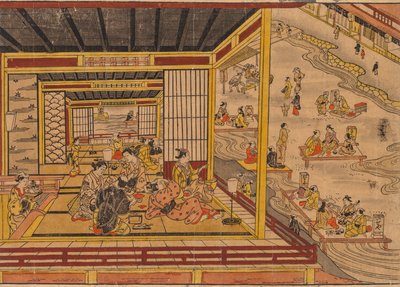 京都の鴨川沿いの茶室 作： Nishimura Shigenaga