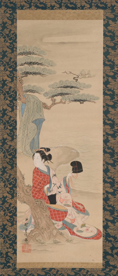 塩水の乙女松風、18世紀初頭。 作： Nishimura Shigenobu