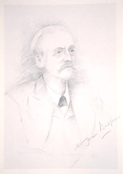 アーサー・ジェームズ・バルフォア卿（1848-1930）の肖像（「エンタテ・コーディアル」のアルバムより 作： Noel Dorville