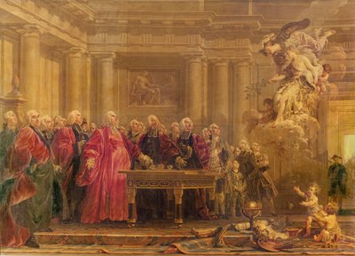 平和のニュースを受け取るパリの治安判事、1763年6月21日 作： Noel Halle