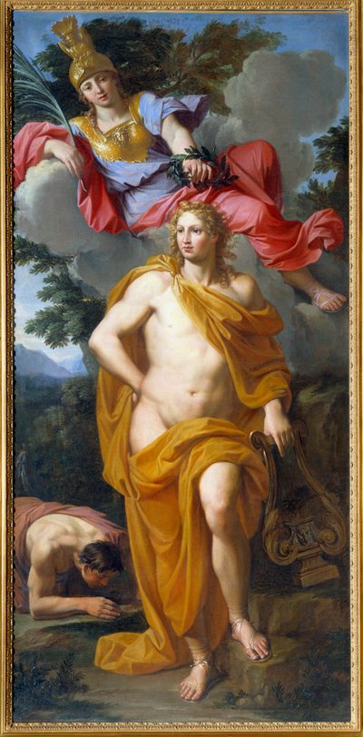 ミネルヴ作 アポロの冠 ノエル・コイペル（1628-1707）作の絵画 1668年 日2,14×1,03 m 作： Noël Coypel