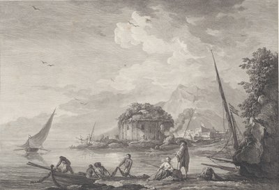 G の Pouzzol 近くの Nisida 島にある Venus 神殿の遺跡の眺め、1761 年。 作： Noël Le Mire