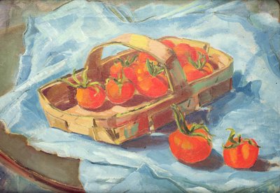 トマトのバスケット、1936年頃（キャンバスに油彩） 作： Nora Summers