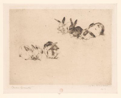 6匹のウサギ 作： Norbert Goeneutte (signed by artist)