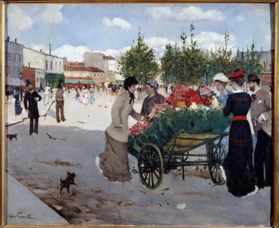 パリのBoulevard Rochechouart（Marche de la Madeleine）にある花屋さん。ノルベルト・ゴイネッテ（1854-1894）の絵画 作： Norbert Goeneutte