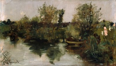 N.Goeneutte、牧歌的な川の風景 作： Norbert Goeneutte