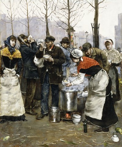 冬の日の大衆向けスープ、パリ、1881 作： Norbert Goeneutte