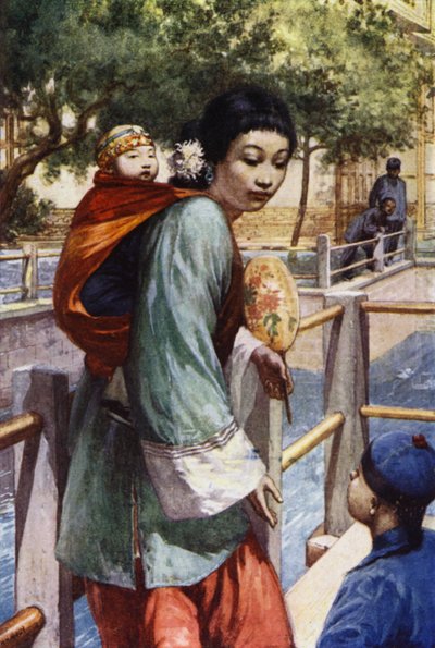 中国少女と赤ん坊（カラーリトグラフ 作： Norman Hardy