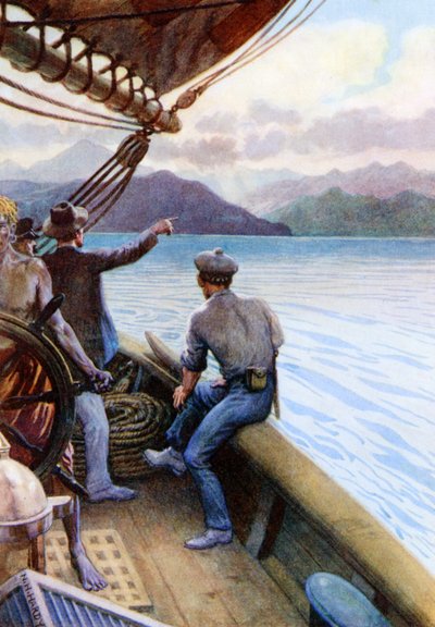 「南海の島々を巡る、見えるノーフォーク島」、1908 作： Norman Hardy