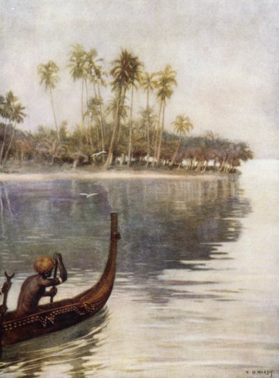 ソロモン諸島、ガヴトゥの早朝（カラーリトグラフ 作： Norman Hardy