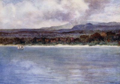 ニューヘブリディーズ諸島、アンブリン島の活火山、マリオン山（カラーリトグラフ 作： Norman Hardy