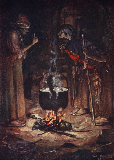 The Weird Sisters、Macbeth、Act IV Scene 1、Charles and Mary Lamb 作「Tales from Shakespeare」の挿絵 作： Norman Mills (after) Price