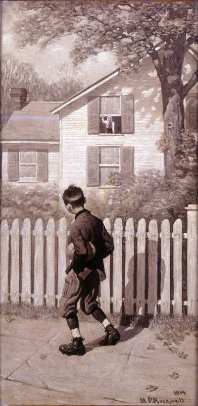 魔法のフットボール、「トミーは二階の窓に現れた。」 （おたふく風邪の男の子） 作： Norman Rockwell