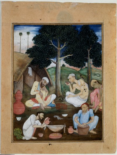 バング中毒者のグループ、1600年頃（紙にガッシュ） 作： North Indian School