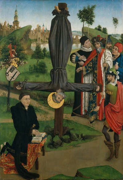 献金者と聖ペテロの磔刑、献金者と聖アンソニー修道院長の伝説... 作： Northern French Painter
