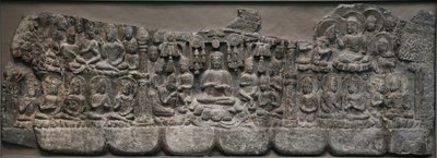 壁の彫刻：仏と菩薩の天国の集まり、河北省Handan、550-577（石灰岩、色素の痕跡） 作： Northern Qi Dynasty Chinese Scool