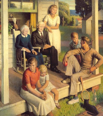 No More Chores、休暇中の家族、1935年頃（キャンバスに油彩） 作： Norwood MacGilvary