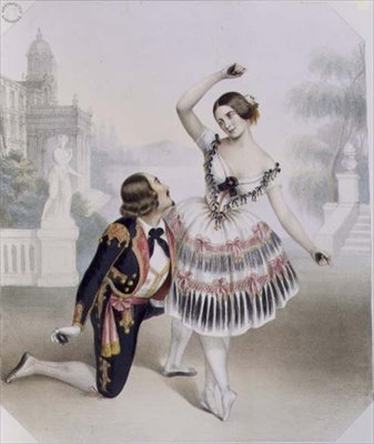 ラ・マノラ」のファニー・セリート（1817-1909）と女王陛下の劇場のS.レオン、C.グラフの刻印（カラーリトグラフ 作： Numa (after) Blanc