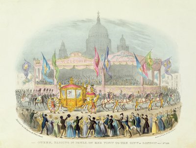 ビクトリア女王、1837年11月9日、セントポール大聖堂を通過（描画） 作： O. Hodgson