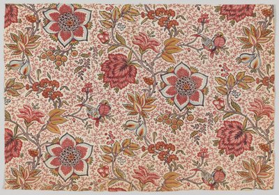 点線の小枝の背景に花と鳥 作： Oberkampf and Cie.