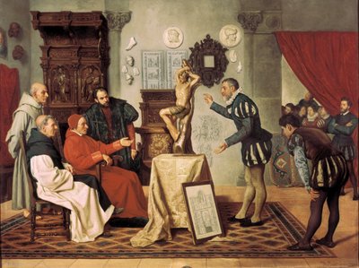 画家アロンソ・ベルゲテ（1480-1561）がフアン・パルド・デ・タベラ枢機卿（1472-1545）を訪問（絵画） 作： Ocano Sanchez Miguel Jadraque y