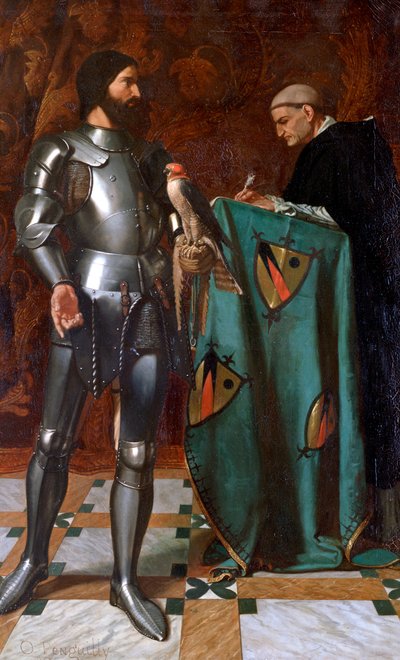 「僧侶への手紙を口述する騎士」、1865年 作： Octave Penguilly l