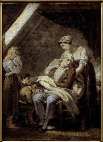 不幸な家族。オクターブ・タサール（1800-1874）の絵画 作： Octave Tassaert