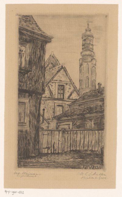 ワイマールの塔のある街並み Alt Weimar (オブジェクトのタイトル) 作： Octavia Cornelia Suzanna Hofstede de Groot (signed by artist)