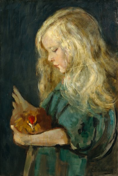 鶏を持つ少女 作： Oda Krohg