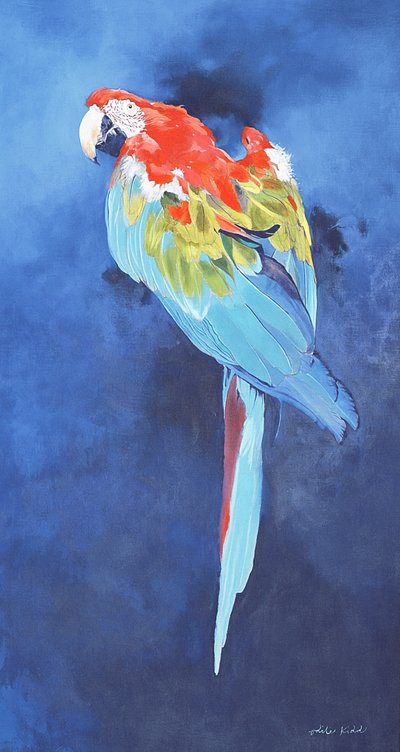 赤いコンゴウインコと青いコンゴウインコ, 2002 （アクリル、リネン） 作： オディール・キッド