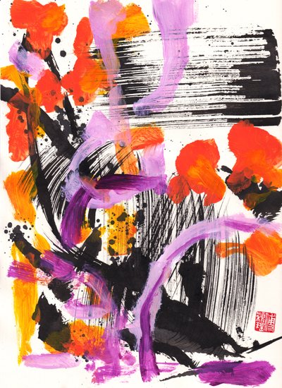 Bach Encounter Floral Ink Abstraction, 2021（宣紙にインクと色彩） 作： Odilia W. Y. Fu
