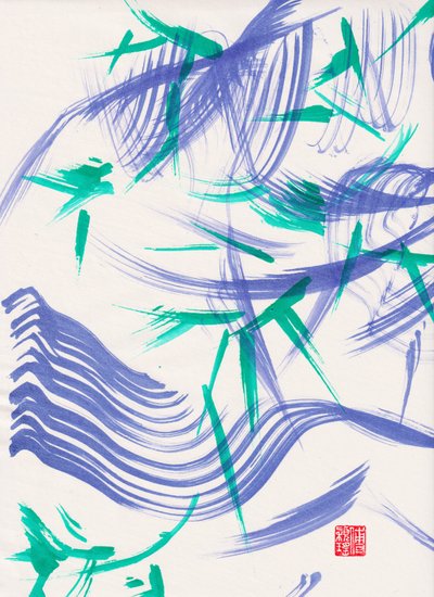 Zen Green Bamboo Abstraction 1, 2020（アクリル、宣紙） 作： Odilia W. Y. Fu