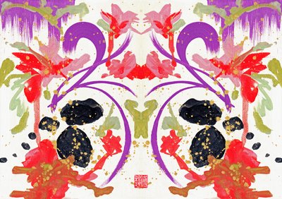 Zen Orange Purple Flowers 1, 2021 （キャンバスにアクリル、デジタル） 作： Odilia W. Y. Fu
