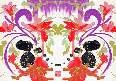 Zen Orange Purple Flowers 2, 2021 （キャンバスにアクリル、デジタル） 作： Odilia W. Y. Fu