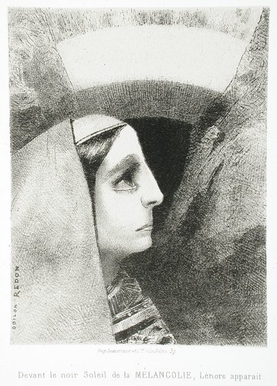 エドガー・ポーへ（憂鬱の黒い太陽の前にレノールが現れる） 作： Odilon Redon