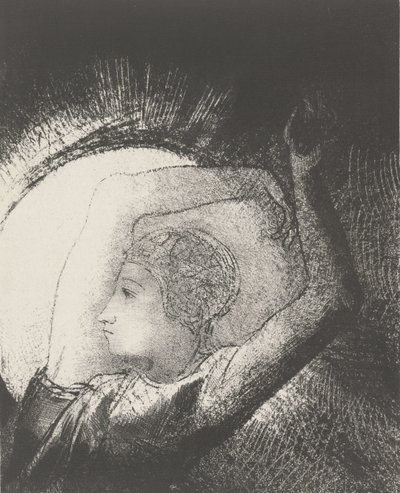 1899年の太陽に服を着た女（版画） 作： Odilon Redon
