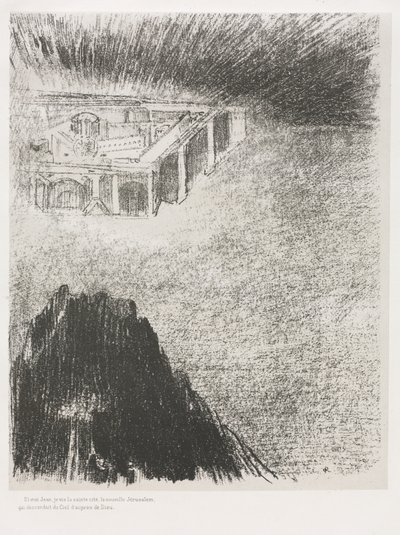 そして私、ジョンは、聖なる都、新しいエルサレムが神から降りて天から出てくるのを見た 作： Odilon Redon