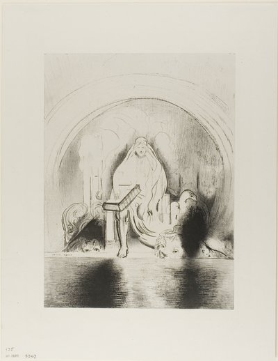 そして私は玉座に座った彼の右手に本を見た 作： Odilon Redon