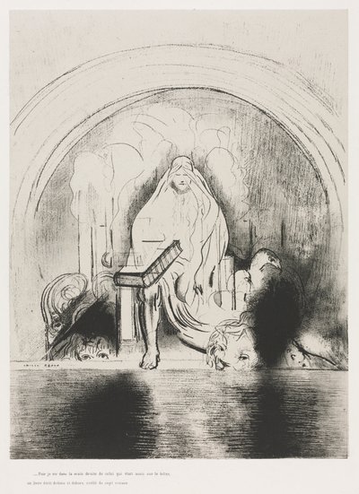 そして私は玉座に座った彼の右手に本を見た 作： Odilon Redon